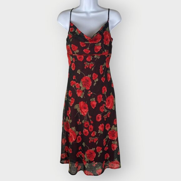 Y2K City Triangles Babydoll Slip Dress | 5 | Cowl Roses | Whimsigoth Dark Fairy - Picture 1 of 9
